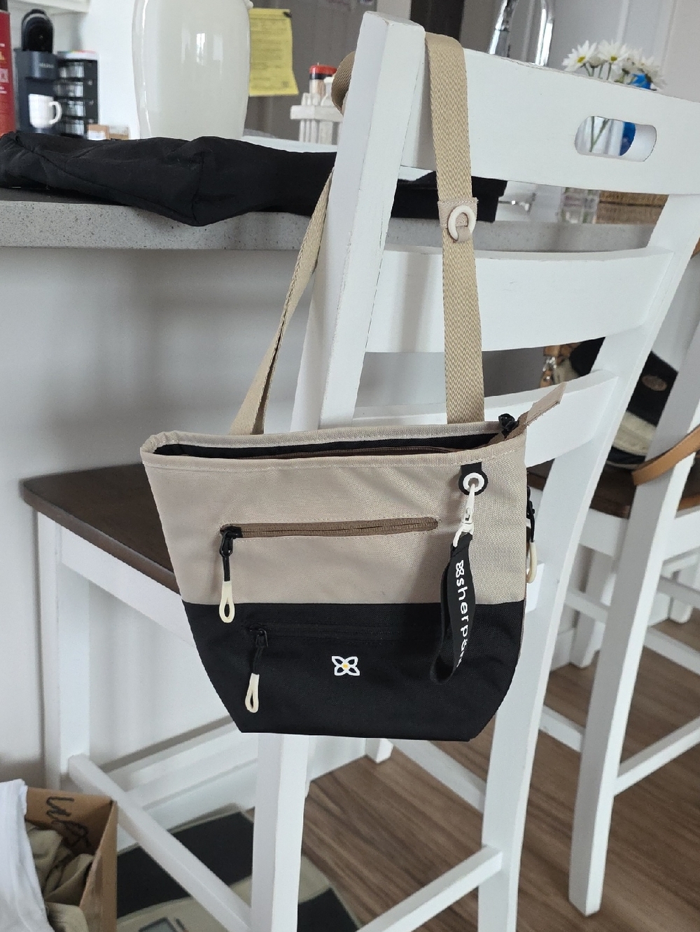 Sherpani Beige & Black Two-Tone Crossbody Tote Bag